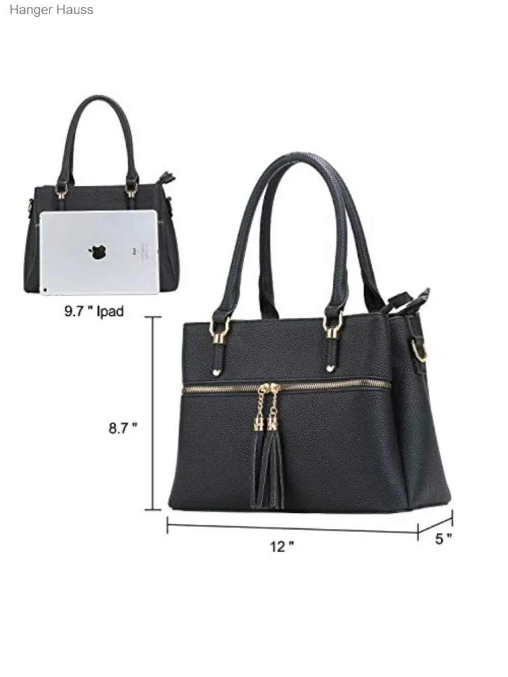 PU Leather Satchel Handbag 3 Compartments Women's Top Handle Purse